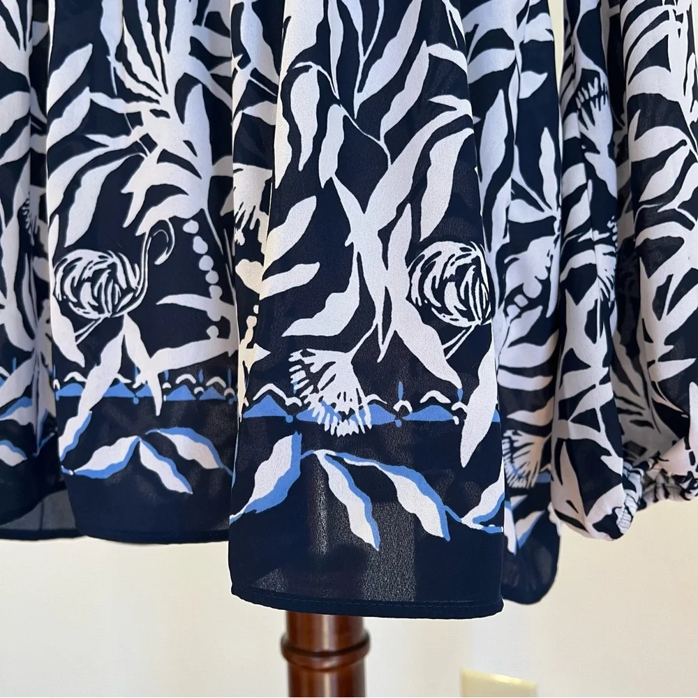 Lilly Pulitzer Top Women Large Blue White Marilina Tassels Relaxed Coastal Tunic - Picture 5 of 14